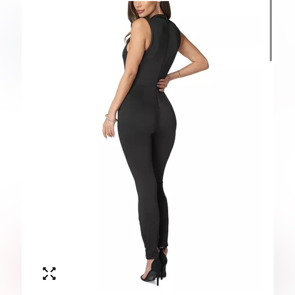 Bebe Sleeveless Gold Bar Black Jumpsuit Size XS - Picture 2 of 13